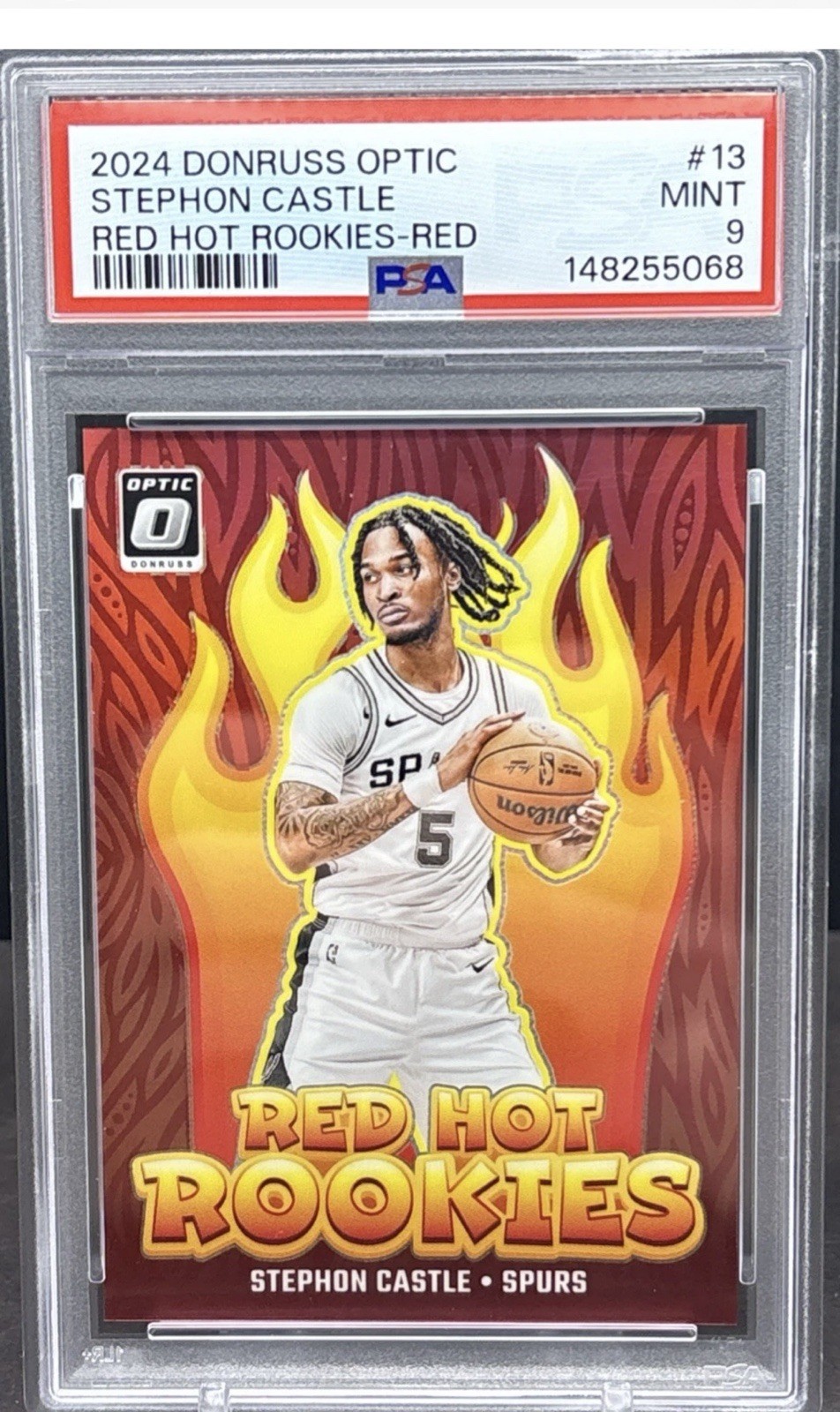 Panini 2024-25 Donruss Optic Stephon Castle Red Hot Rookies #13 Red /99 PSA 9