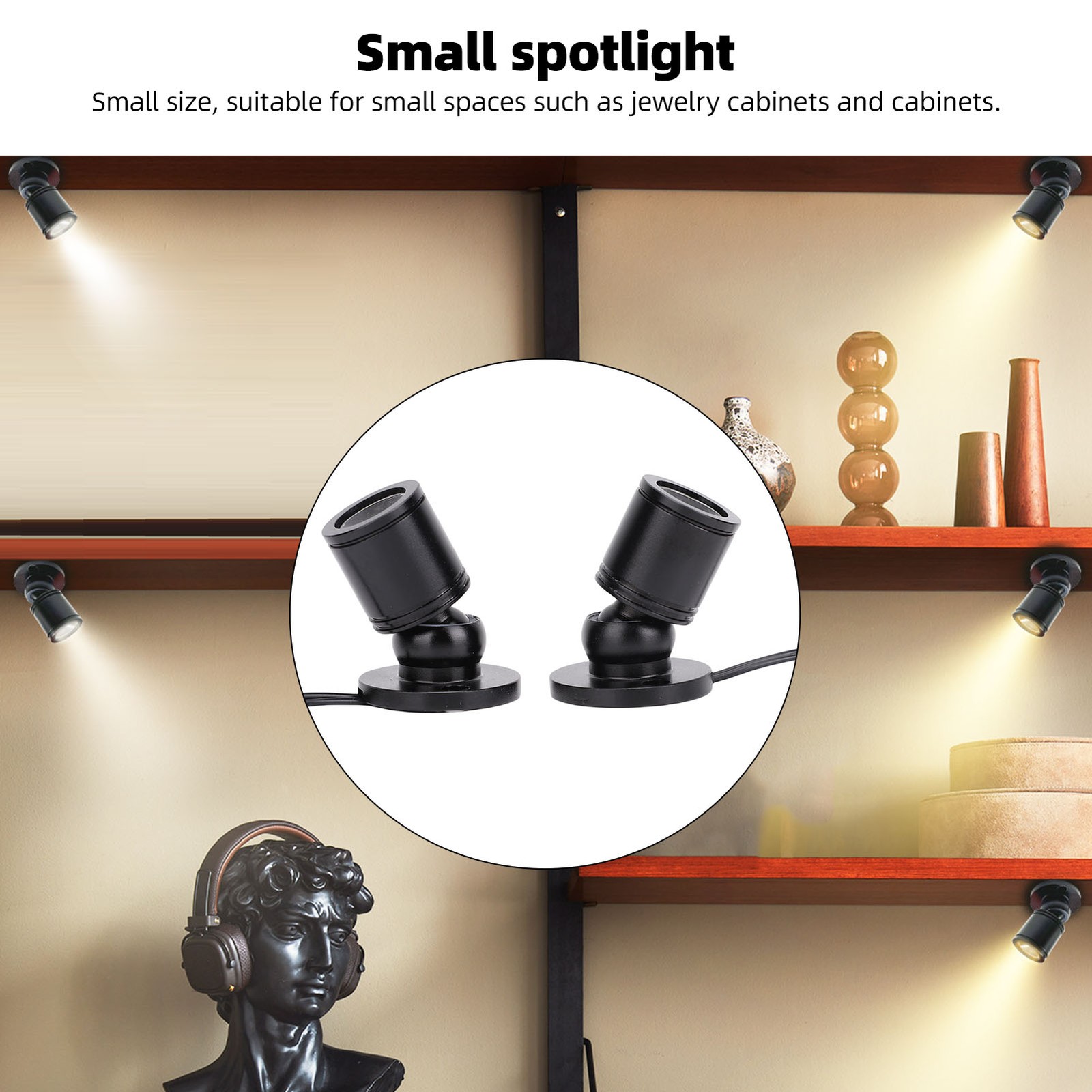 2pcs Display Spotlight Round USB Aluminum Alloy 360° Rotating Jewelry Showcase D