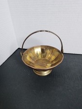 Small Vintage Brass Basket with Handle Made in India Trinket Candy Dish