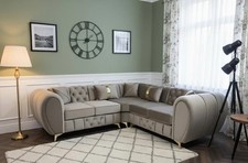 Timber Lair Chesterfield 5 Seater Corner Sofa In Plush Velvet Fabric In UK Sizes