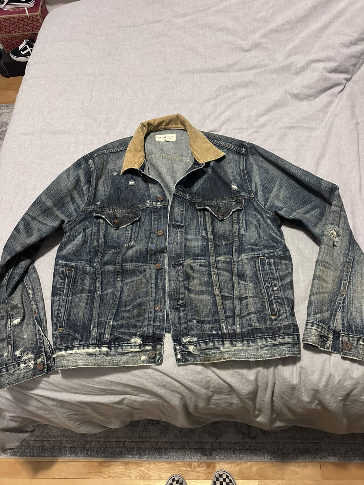 Ralph Lauren Denim Supply Distressed Ripped Faded Blue Jeans Trucker Jacket XXL