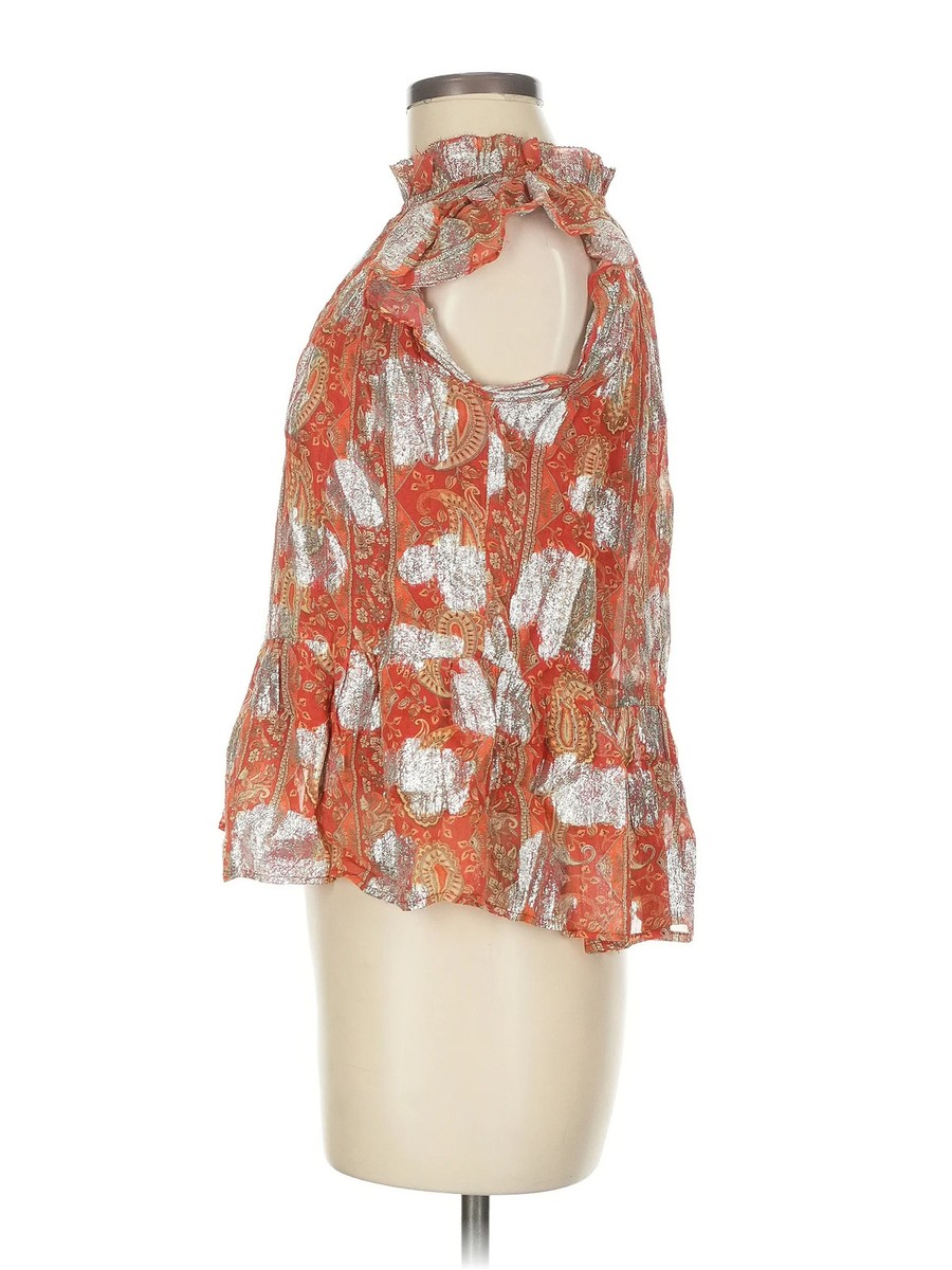 Let Me Be Women Orange Sleeveless Blouse 8 Petites View 4