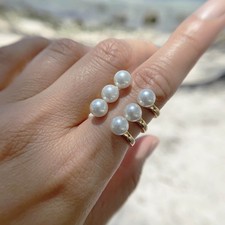 Genuine Pearl Sterling Silver Large Cocktail Ring Triple-Band Gold Ring S428