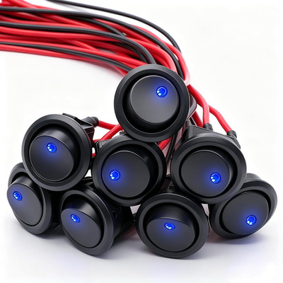 /8Pcs SPST round Dot Lighted Rocker Switch Toggle Control for Car or Boat