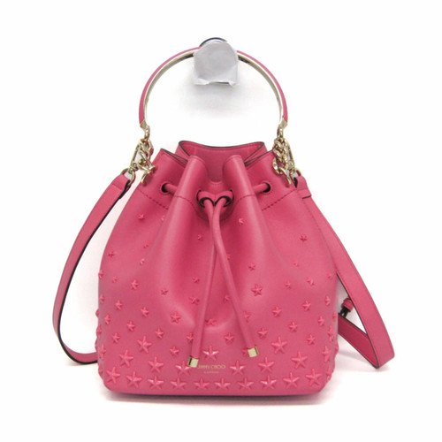 Jimmy Choo Bonbon Bucket Bag Leather Stud Handbag Shoulder Bag Pink Used