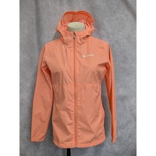 Columbia Girls Hooded Windbreaker Jacket Peach Coral Full Zip Large L 14/16