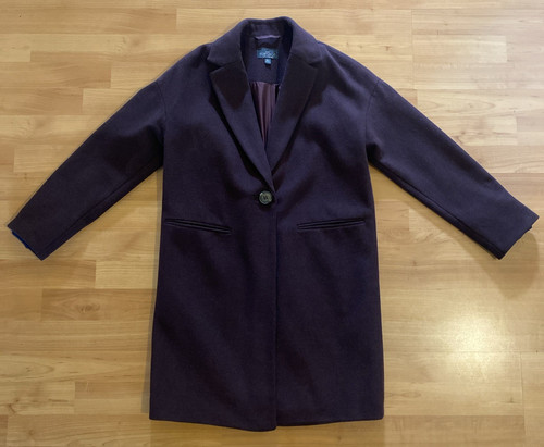Topshop Women 0P Burgundy Wool Blend Single Button Closure Millie Relaxed Coat