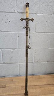 Vintage Rare Masonic Knights Templar Sword Ornate Etched Blade 36in.