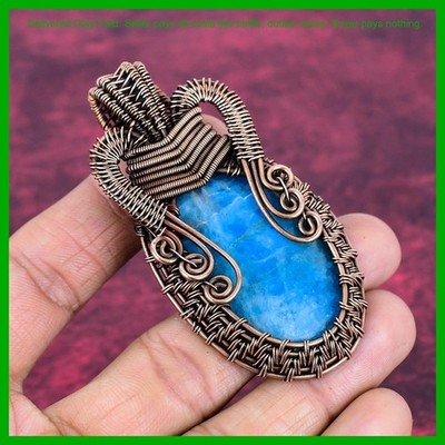 Valentines Deal Copper Neon Apatite Gemstone Handmade Wire Wrapped New Pendant