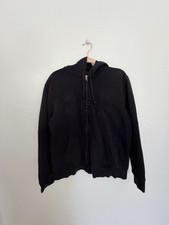 Gap Hoodie Mens Medium Black Full Zip Arch Logo Fleece Sweatshirt Graphic