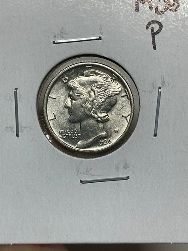 1936-P Unc Mercury Silver Dime 10c Philadelphia Mint - KK674