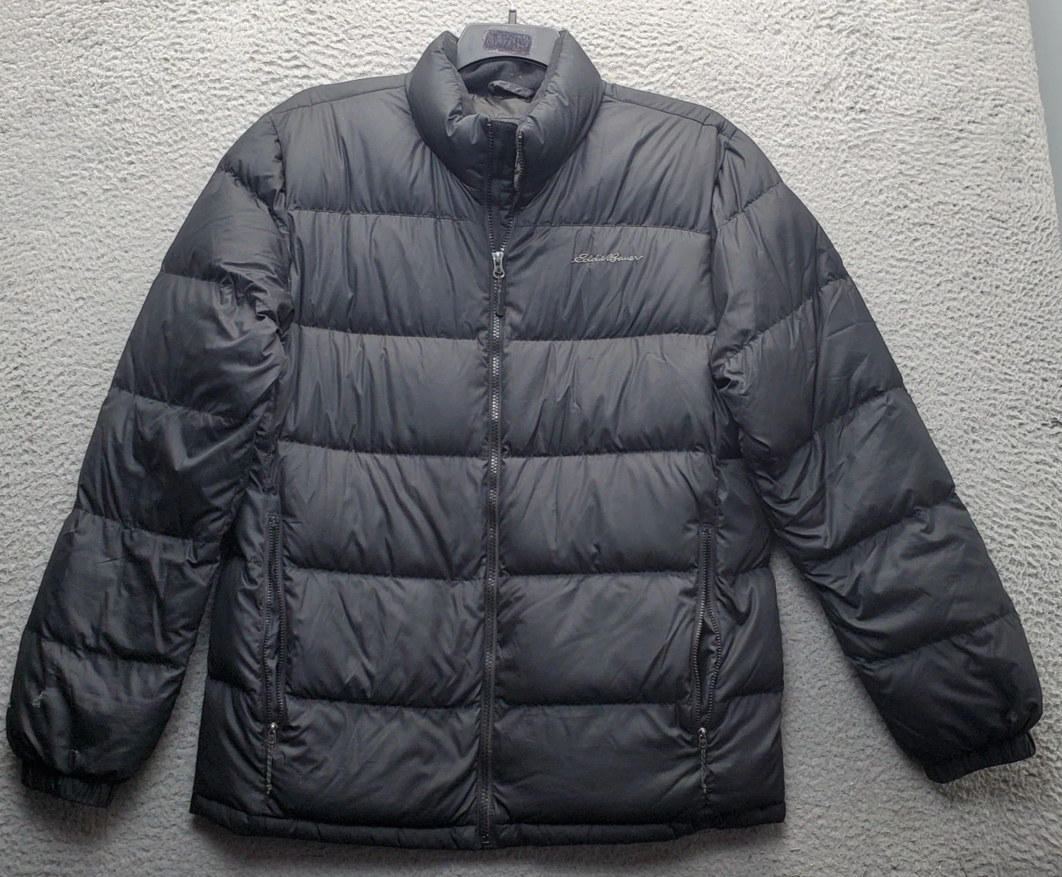 Eddie Bauer Puffer EB650 Down Jacket Mens M Black Packable Lightweight Full Zip