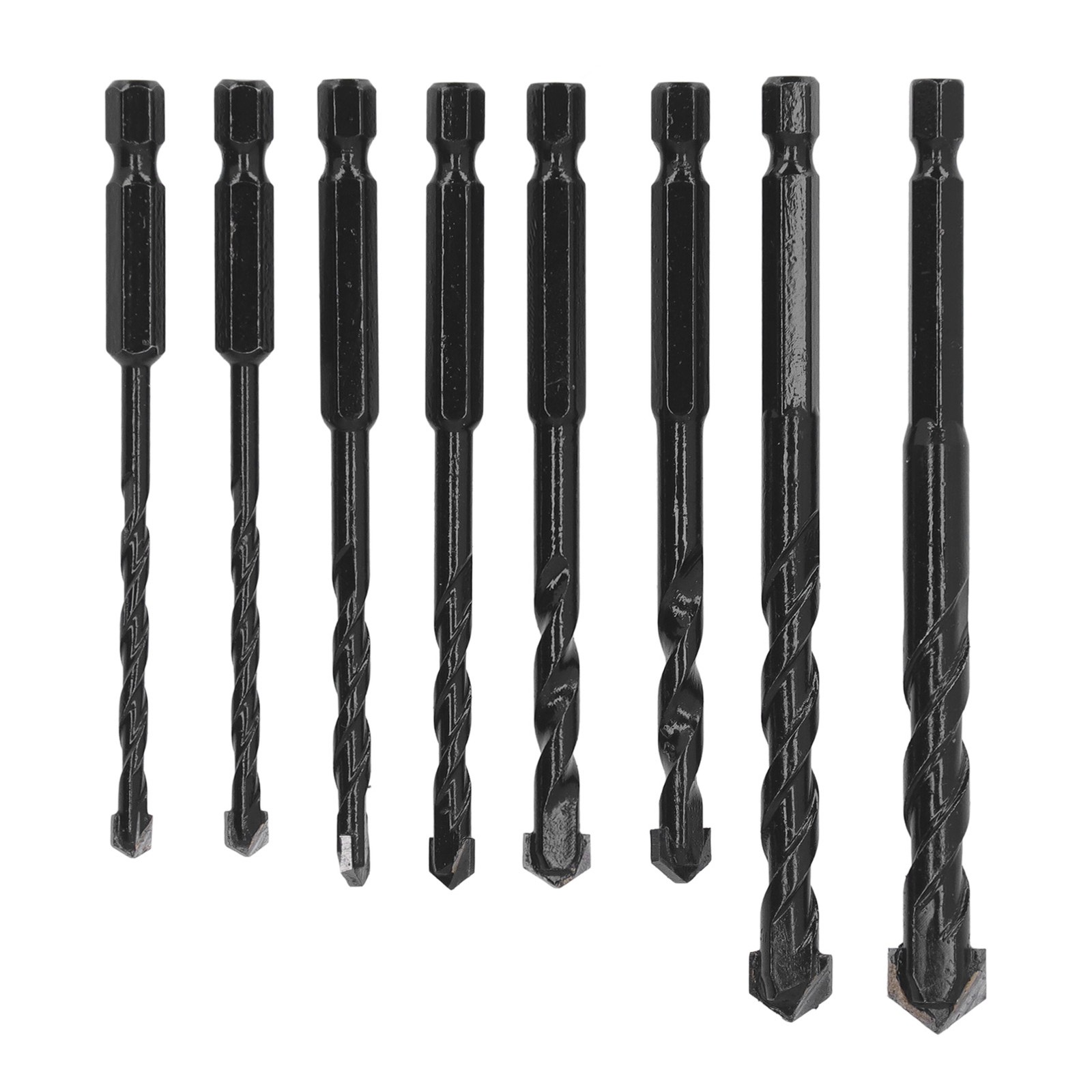 8Pcs Masonry Drill Bit Cemented Carbide 6.35mm Hex Shank Black Set Kit For Tile