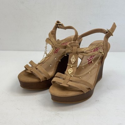 Jellypop Ellenor Jeweled Wedge Platform Sandals Shoe Brown - Size 7M