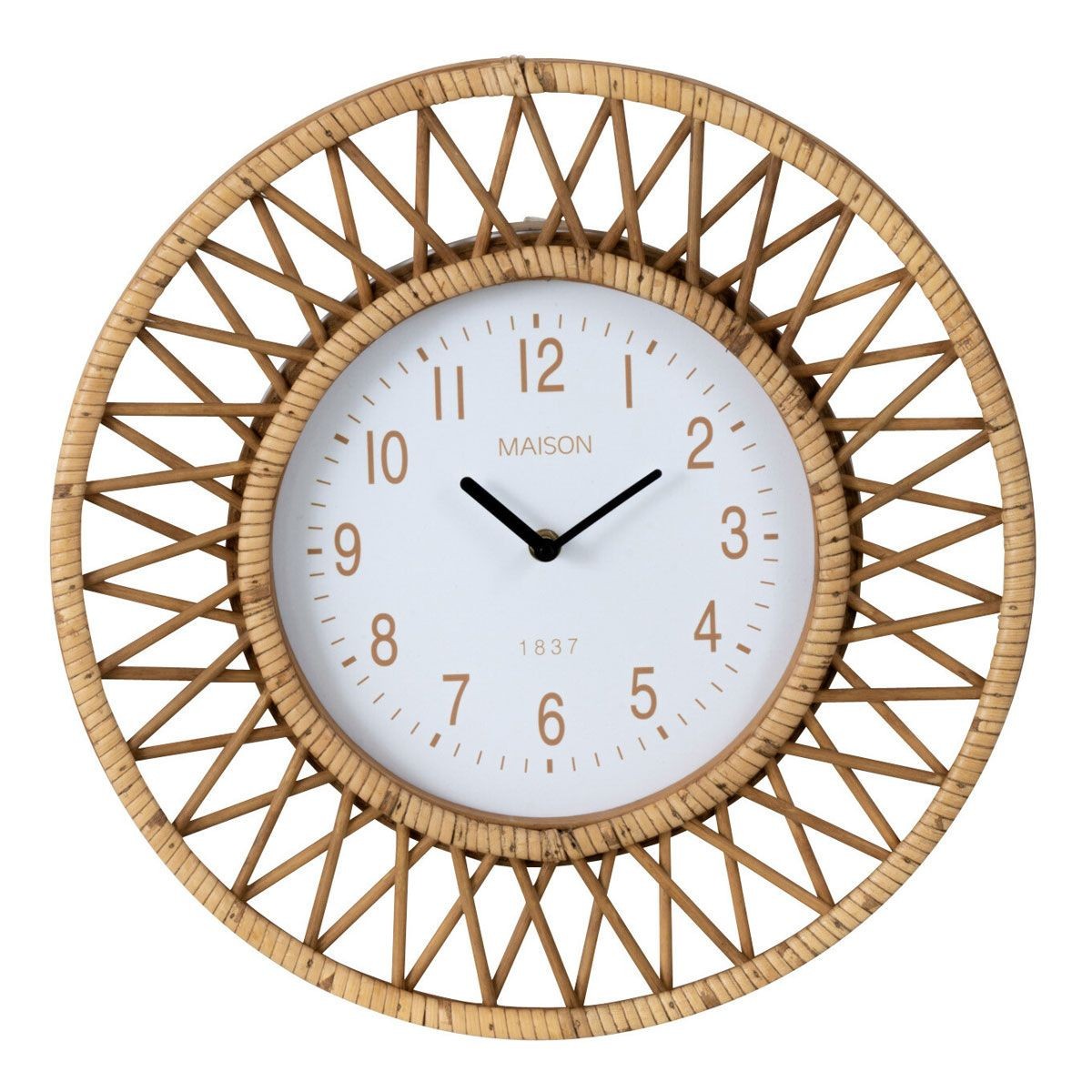 Horloge murale en rotin de style artisanat d'art Wonder 40 cm