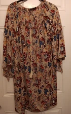 Naif  Women 1X Bell Sleeve Beige Latte Floral Paisley Tunic Dress