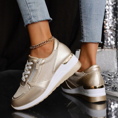 Womens Wedge Trainers Sports Sneakers Walking Lace Up Ladies Comfort Shoes Size - Imagen 7 de 17