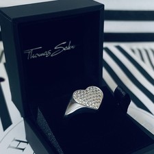 Image of THOMAS SABO Sterling Silver Cubic Zirconia CZ Heart Ring TR2084-051-14-56 NEW