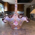 Fenton Champagne Amethyst Ribbon Candy Edge Basket Signed Bill & George Fenton