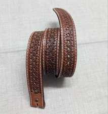 vintage TOOLED buckle belt WESTERN cowhide leather 34 brown GEOMETRIC cowboy
