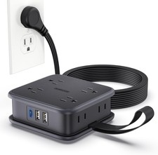 Ultra Thin Flat Plug Power Strip 8 Outlets 3 USB Ports 5 Ft Extension Cord Black