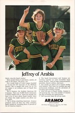 Aramco 1980 Vintage Magazine Ad Jeffrey of Arabia Little League Baseball Saudi