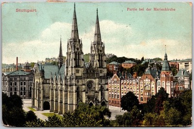 Stuttgart Germany DE, Partie bei der Marienkirche & Surrounding Citys, Postcard