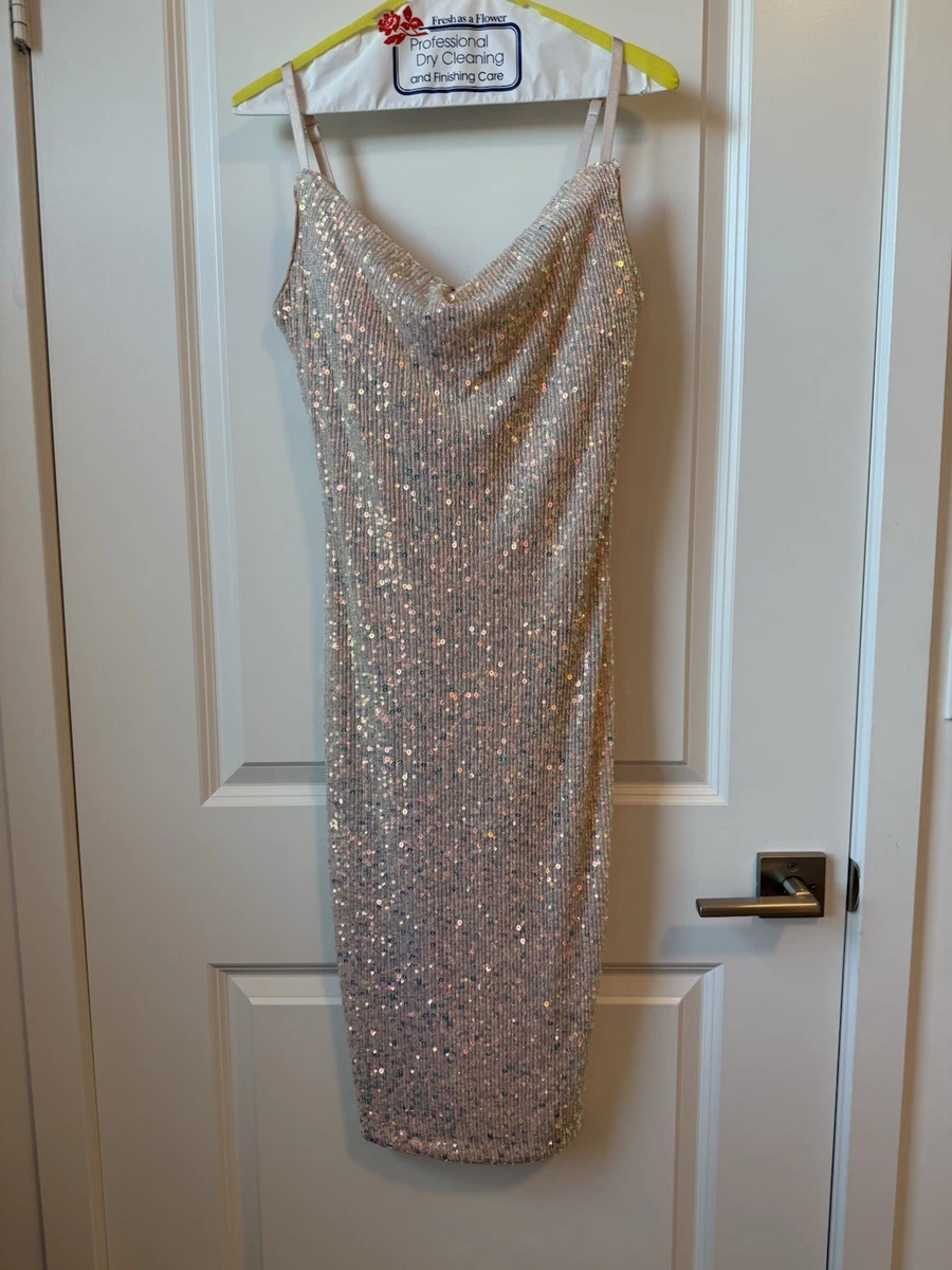 fashion nova family affair sequin dress Cleo Long Square Neck Sequin Pattern Dress Cadet Blue / 1 main image 0