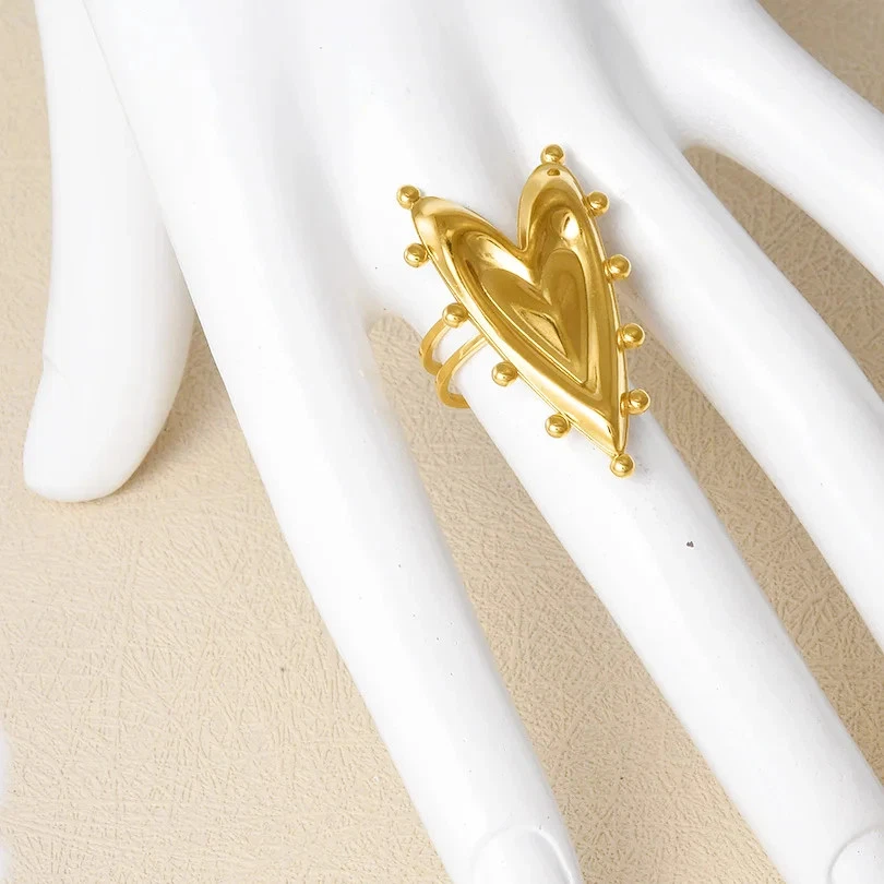 Anillos Corazón Acero Inoxidable Abiertos Ajustables Vintage Punk Unisex Joyería Foto 4 de 4