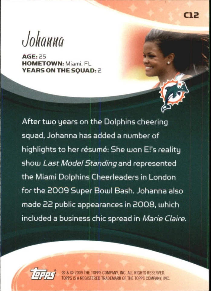2009 Topps Cheerleaders #C12 Johanna FB - Image 2 of 2