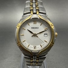 Seiko Watch Women 26mm Silver Dial Two Tone Date Round 7n82-0at0 New Battery DCT