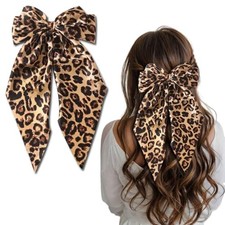 Leopard Hair Clips for Women Bow Hair Ties No Damage Flat Spring Claw Yellow