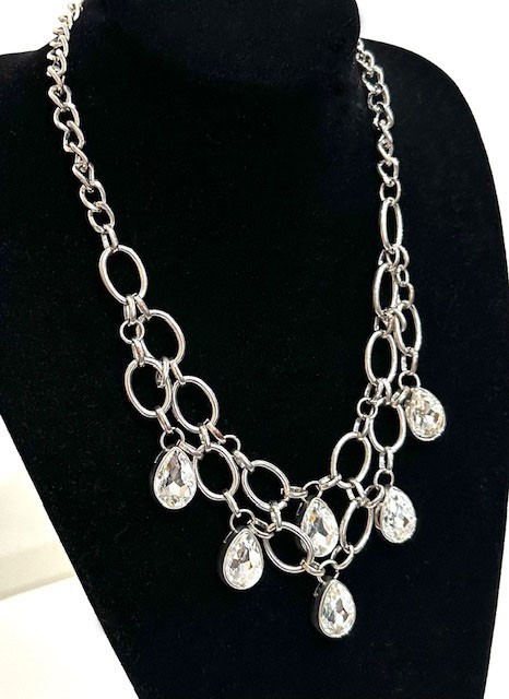 Retro Interconnected Draped Silver Chain & Rhines… - image 1