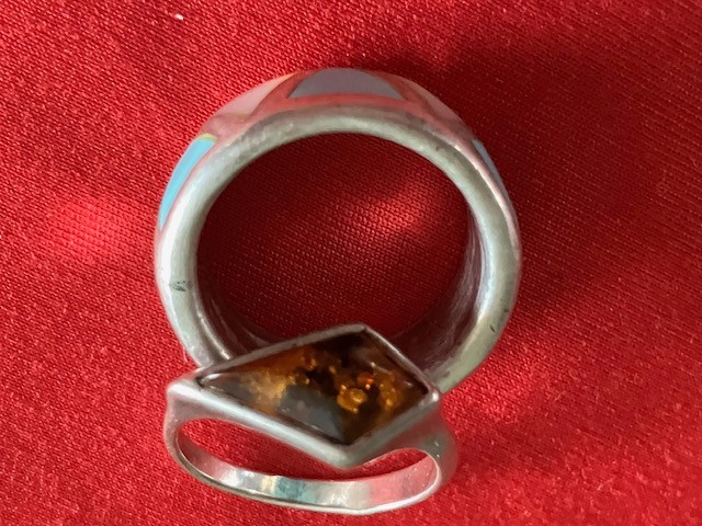 TWO CELTIC Multi-Stone Silver Inlay Ring & Silver… - image 1