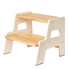 Toddler Step Stool for Kids - Height Adjustable Non-Slip Wooden Step Stool fo...
