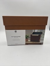 Flip Top File/Storage Box Brown Vegan Leather Exterior W/ Gold Metal Nameplate