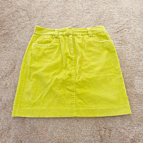 Boden Yellow Corduroy A-Line Mini Skirt Pockets Zip Cotton Size 8 