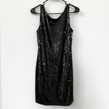 KIMCINE Sequin Mini Dress Black Draped Scoop Neck Racerback Glam Size M