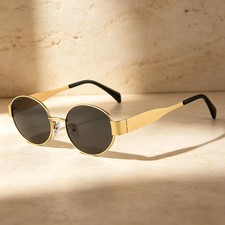 New Arrival Metal Oval Sunglasses, Trendy Face Slimming UV Protection Shades