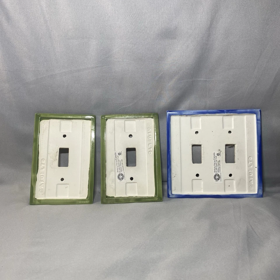 Juego de 3 placas de cubierta de interruptor de luz de cerámica pintadas a mano vintage todo encendido Foto 2 de 2