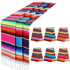 6-Pack Large Mexican Table Runner 12x100 inch, Rainbow Party Decorations, Serape