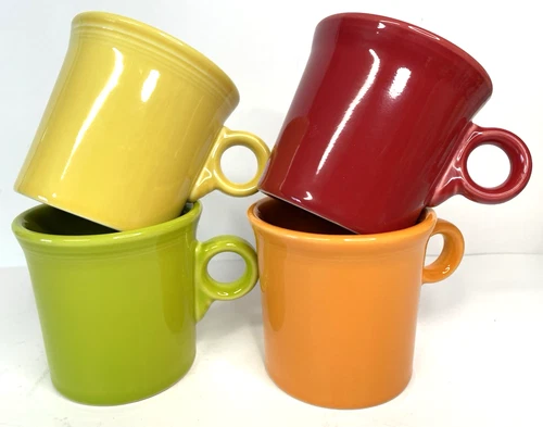 Set of 4 Fiesta Ware O-Ring Handle Coffee Mugs Colorful Homer Laughlin HLC USA