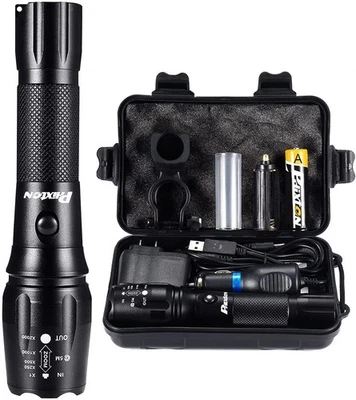 PHIXTON Rechargeable 5000 High Lumens Tactical Flashlight Kit- Emergency/Camping