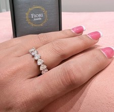 14K White Gold Lab Grown Diamond Heart Eternity Ring, Luxurious Sparkle
