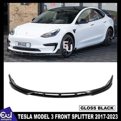 FÜR TESLA MODEL 3 PRE-LCI MP STYLE FRONT STOßSTANGE SPLITTER LIPPE GLANZ SCHWARZ 17-23