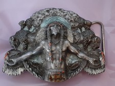 Vintage Native Chief Pewter Belt Buckle, Siskiyou Leather Buckle Co. Made USA