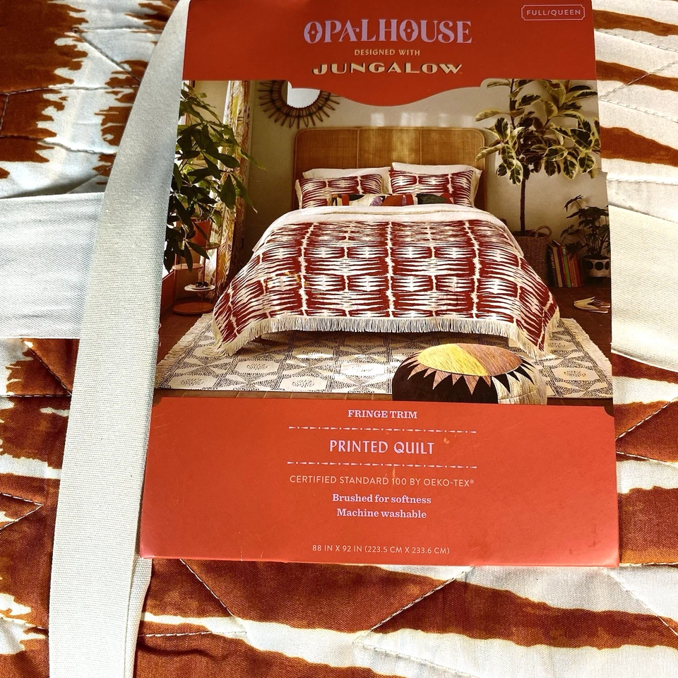 Opalhouse Jungalow FULL/ QUEEN Fringe Groove Print Quilt Earthy Boho Chic NEW - Image 2 of 4
