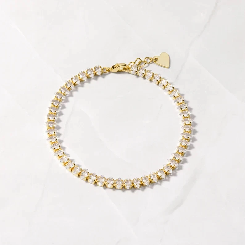 5CT Marquise Lab Created Diamond Pretty Tennis Anklet 14K Yellow Gold Plated 8" - Image 3 of 4