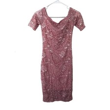 LoveJ pink bodycon lace floral dress off the shoulder style nylon spandex size S