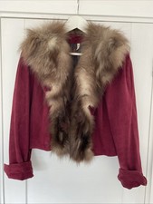 Vintage Fox Fur and Burgundy Suede Short Jacket with Silk Lining